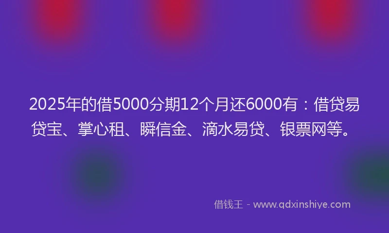 2025年的借5000分期12个月还6000有：借贷易贷宝、掌心租、瞬信金、滴水易贷、银票网等。
