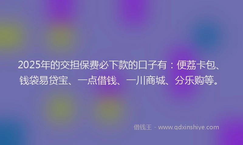 2025年的交担保费必下款的口子有：便荔卡包、钱袋易贷宝、一点借钱、一川商城、分乐购等。