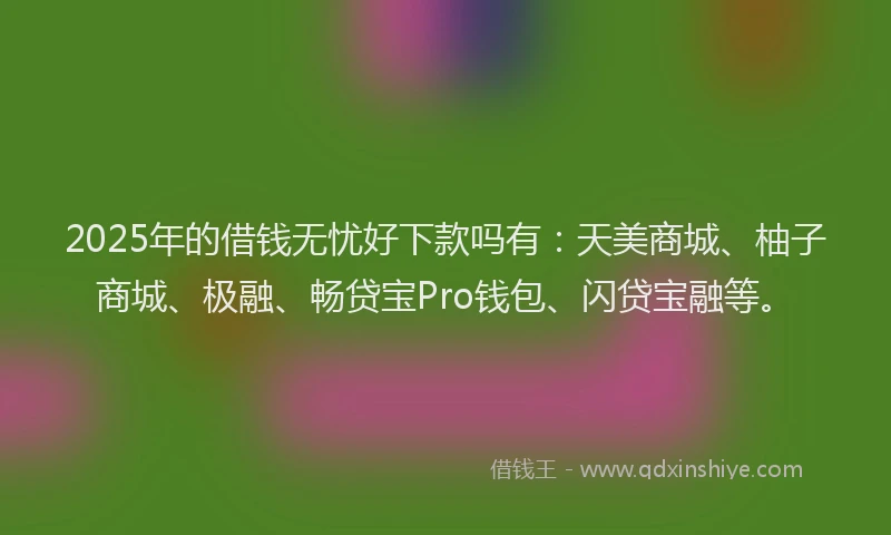 2025年的借钱无忧好下款吗有：天美商城、柚子商城、极融、畅贷宝Pro钱包、闪贷宝融等。