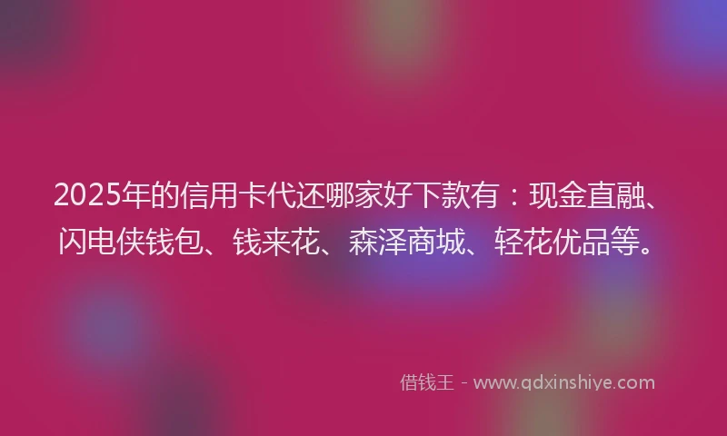 2025年的信用卡代还哪家好下款有：现金直融、闪电侠钱包、钱来花、森泽商城、轻花优品等。