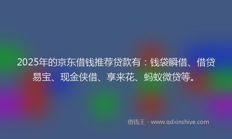 2025年的京东借钱推荐贷款有：钱袋瞬借、借贷易宝、现金侠借、享来花、蚂蚁微贷等。