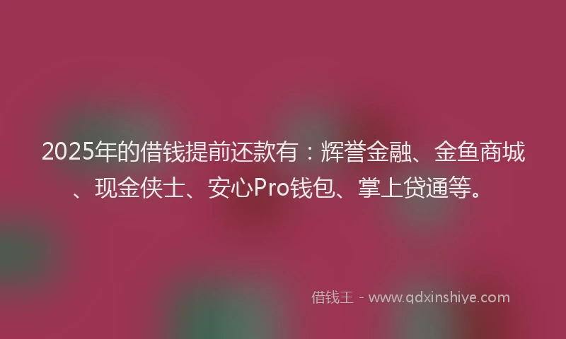 2025年的借钱提前还款有：辉誉金融、金鱼商城、现金侠士、安心Pro钱包、掌上贷通等。