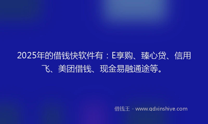 2025年的借钱快软件有：E享购、臻心贷、信用飞、美团借钱、现金易融通途等。