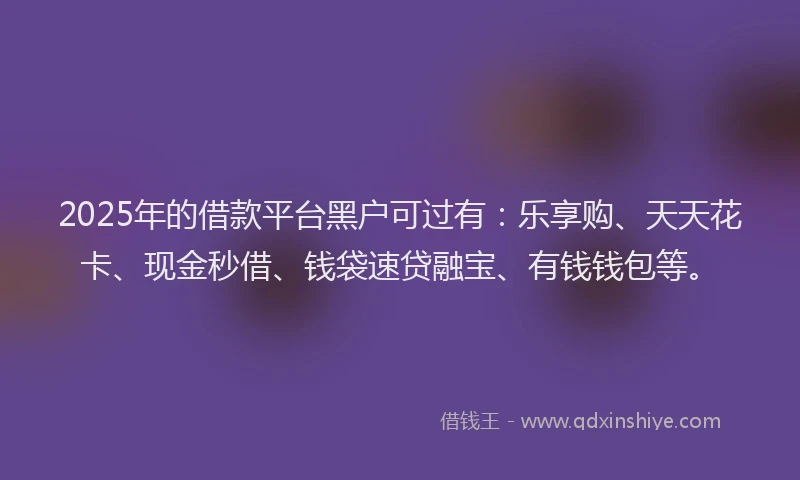 2025年的借款平台黑户可过有：乐享购、天天花卡、现金秒借、钱袋速贷融宝、有钱钱包等。
