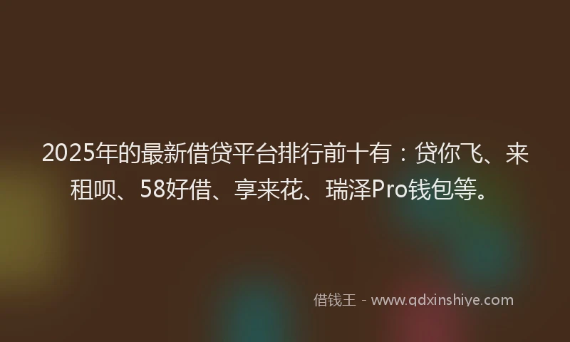 2025年的最新借贷平台排行前十有：贷你飞、来租呗、58好借、享来花、瑞泽Pro钱包等。