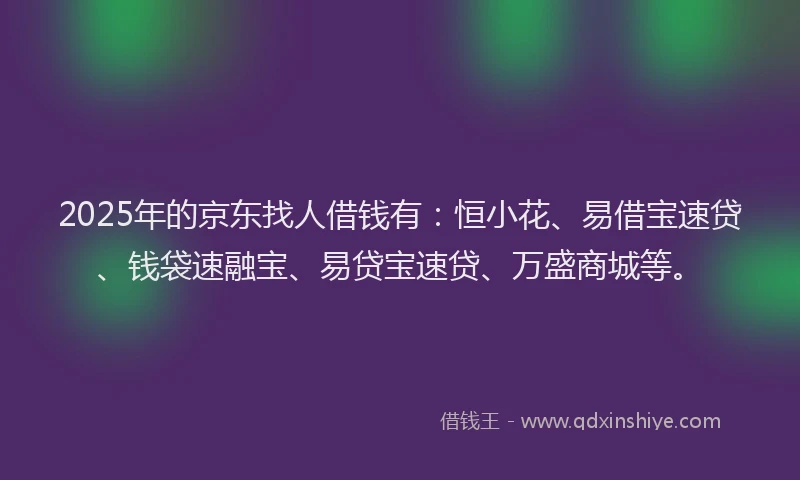 2025年的京东找人借钱有：恒小花、易借宝速贷、钱袋速融宝、易贷宝速贷、万盛商城等。