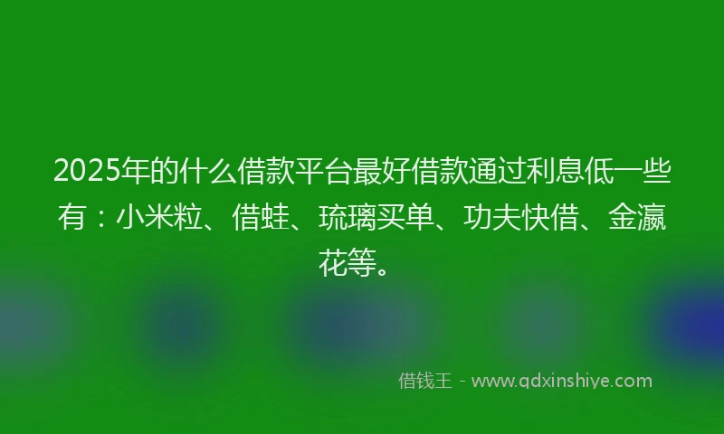 2025年的什么借款平台最好借款通过利息低一些有：小米粒、借蛙、琉璃买单、功夫快借、金瀛花等。