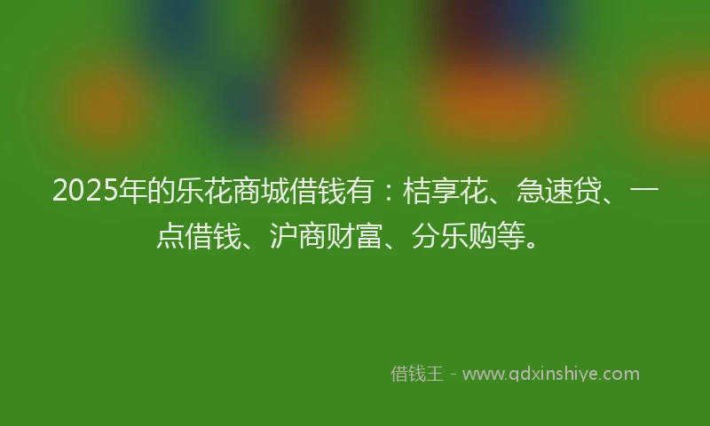 2025年的乐花商城借钱有：桔享花、急速贷、一点借钱、沪商财富、分乐购等。