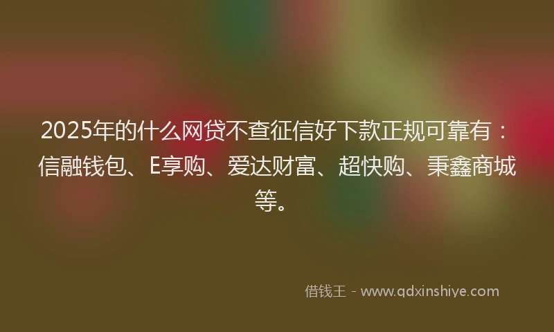 2025年的什么网贷不查征信好下款正规可靠有：信融钱包、E享购、爱达财富、超快购、秉鑫商城等。