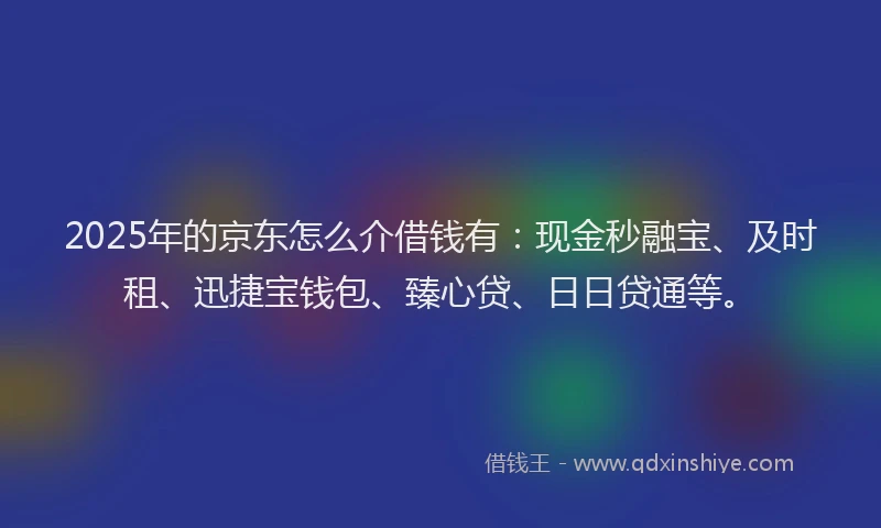 2025年的京东怎么介借钱有：现金秒融宝、及时租、迅捷宝钱包、臻心贷、日日贷通等。