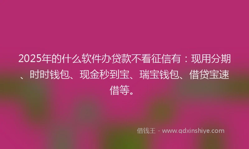 2025年的什么软件办贷款不看征信有：现用分期、时时钱包、现金秒到宝、瑞宝钱包、借贷宝速借等。