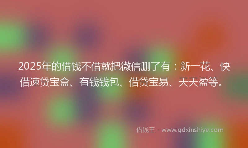 2025年的借钱不借就把微信删了有：新一花、快借速贷宝盒、有钱钱包、借贷宝易、天天盈等。