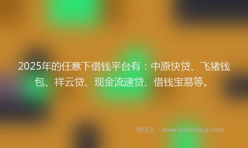 2025年的任意下借钱平台有：中原快贷、飞猪钱包、祥云贷、现金流速贷、借钱宝易等。