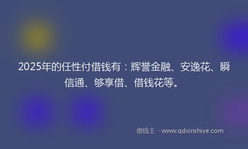 2025年的任性付借钱有：辉誉金融、安逸花、瞬信通、够享借、借钱花等。