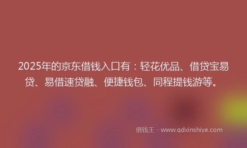 2025年的京东借钱入口有：轻花优品、借贷宝易贷、易借速贷融、便捷钱包、同程提钱游等。
