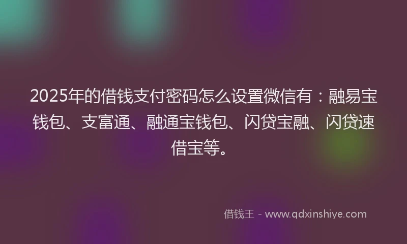 2025年的借钱支付密码怎么设置微信有：融易宝钱包、支富通、融通宝钱包、闪贷宝融、闪贷速借宝等。