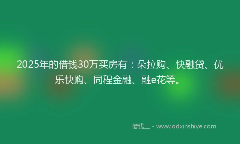 2025年的借钱30万买房有：朵拉购、快融贷、优乐快购、同程金融、融e花等。