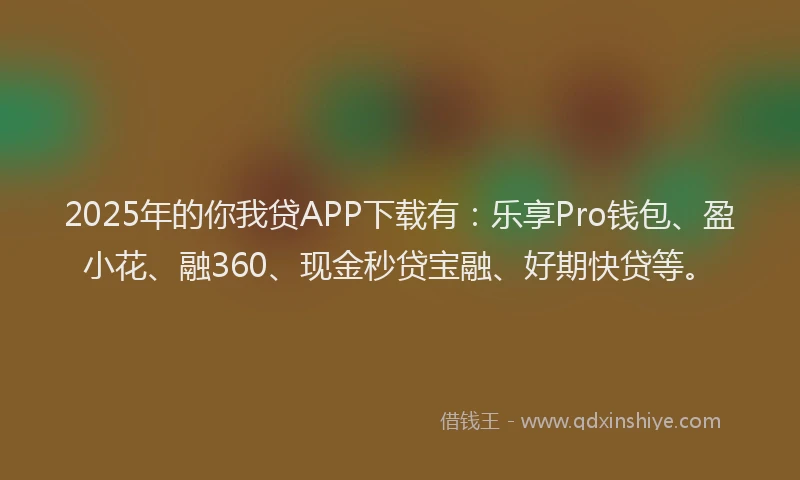 2025年的你我贷APP下载有：乐享Pro钱包、盈小花、融360、现金秒贷宝融、好期快贷等。
