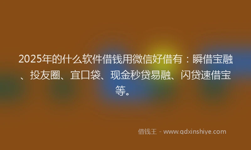 2025年的什么软件借钱用微信好借有：瞬借宝融、投友圈、宜口袋、现金秒贷易融、闪贷速借宝等。
