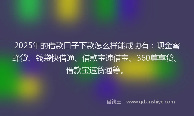2025年的借款口子下款怎么样能成功有：现金蜜蜂贷、钱袋快借通、借款宝速借宝、360尊享贷、借款宝速贷通等。