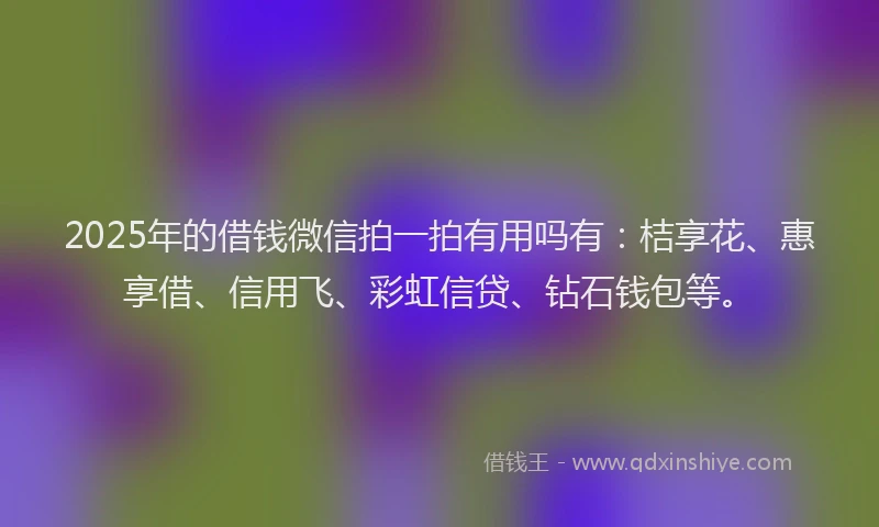 2025年的借钱微信拍一拍有用吗有：桔享花、惠享借、信用飞、彩虹信贷、钻石钱包等。