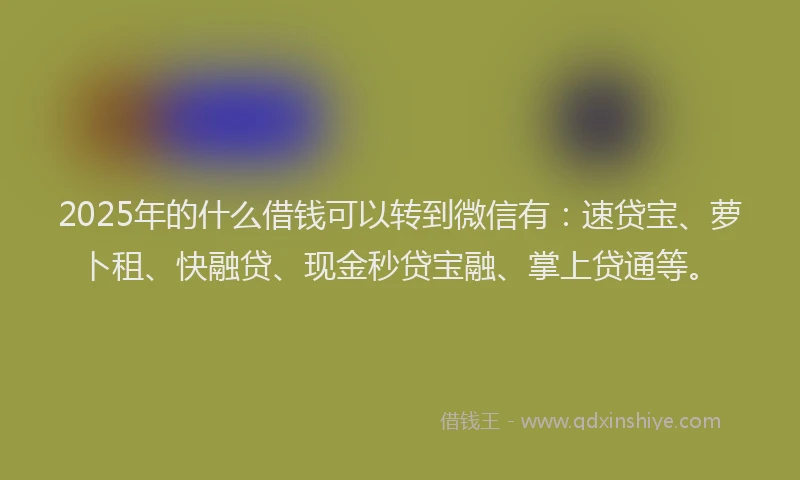 2025年的什么借钱可以转到微信有：速贷宝、萝卜租、快融贷、现金秒贷宝融、掌上贷通等。
