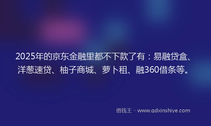 2025年的京东金融里都不下款了有：易融贷盒、洋葱速贷、柚子商城、萝卜租、融360借条等。