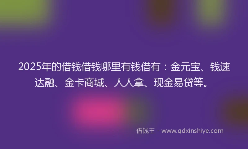 2025年的借钱借钱哪里有钱借有：金元宝、钱速达融、金卡商城、人人拿、现金易贷等。