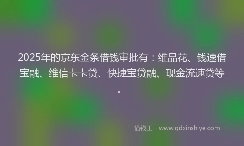 2025年的京东金条借钱审批有：维品花、钱速借宝融、维信卡卡贷、快捷宝贷融、现金流速贷等。