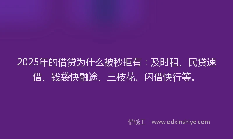 2025年的借贷为什么被秒拒有：及时租、民贷速借、钱袋快融途、三枝花、闪借快行等。