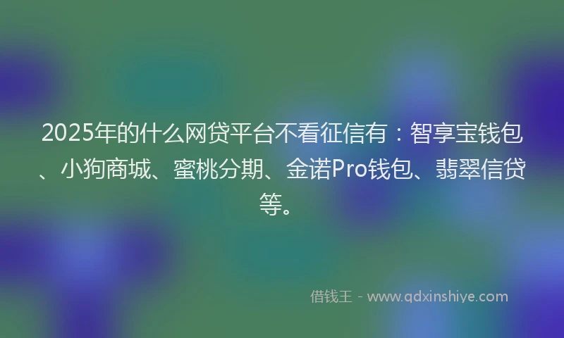 2025年的什么网贷平台不看征信有：智享宝钱包、小狗商城、蜜桃分期、金诺Pro钱包、翡翠信贷等。