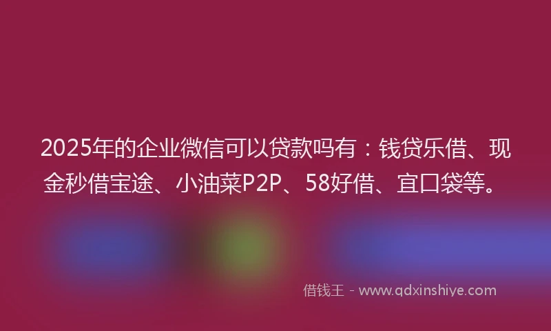 2025年的企业微信可以贷款吗有：钱贷乐借、现金秒借宝途、小油菜P2P、58好借、宜口袋等。