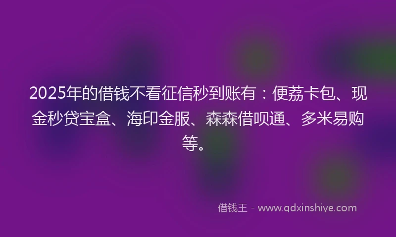 2025年的借钱不看征信秒到账有：便荔卡包、现金秒贷宝盒、海印金服、森森借呗通、多米易购等。