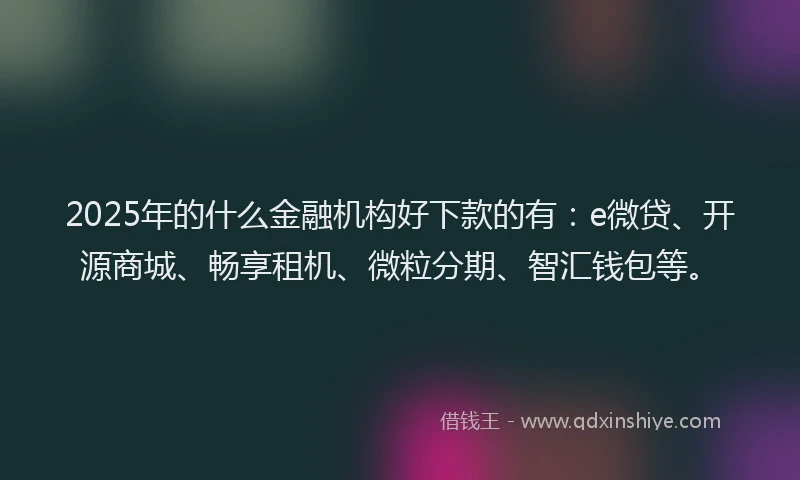 2025年的什么金融机构好下款的有：e微贷、开源商城、畅享租机、微粒分期、智汇钱包等。
