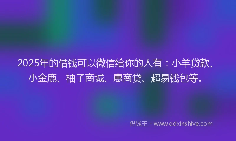 2025年的借钱可以微信给你的人有：小羊贷款、小金鹿、柚子商城、惠商贷、超易钱包等。
