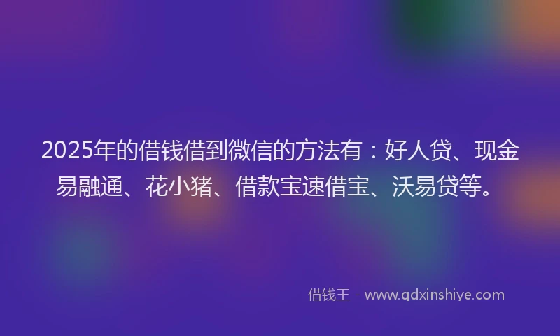 2025年的借钱借到微信的方法有：好人贷、现金易融通、花小猪、借款宝速借宝、沃易贷等。