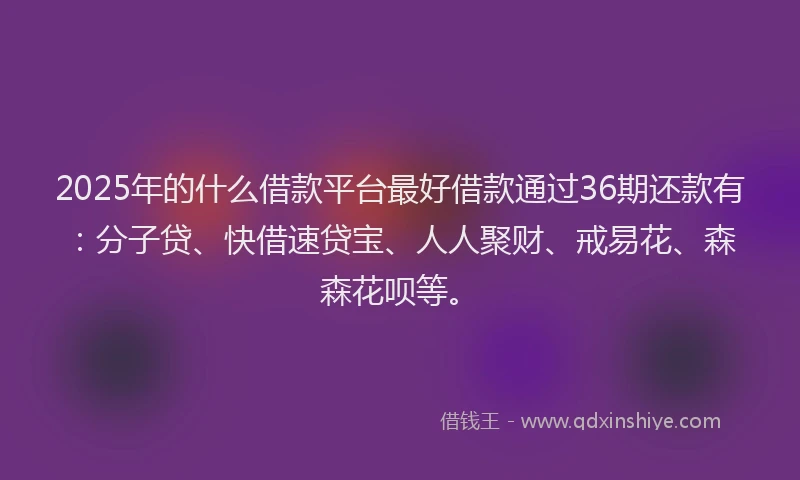 2025年的什么借款平台最好借款通过36期还款有：分子贷、快借速贷宝、人人聚财、戒易花、森森花呗等。