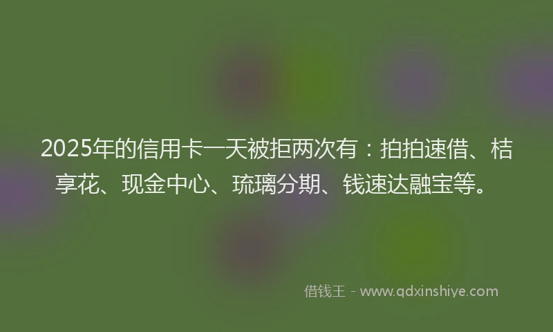 2025年的信用卡一天被拒两次有：拍拍速借、桔享花、现金中心、琉璃分期、钱速达融宝等。