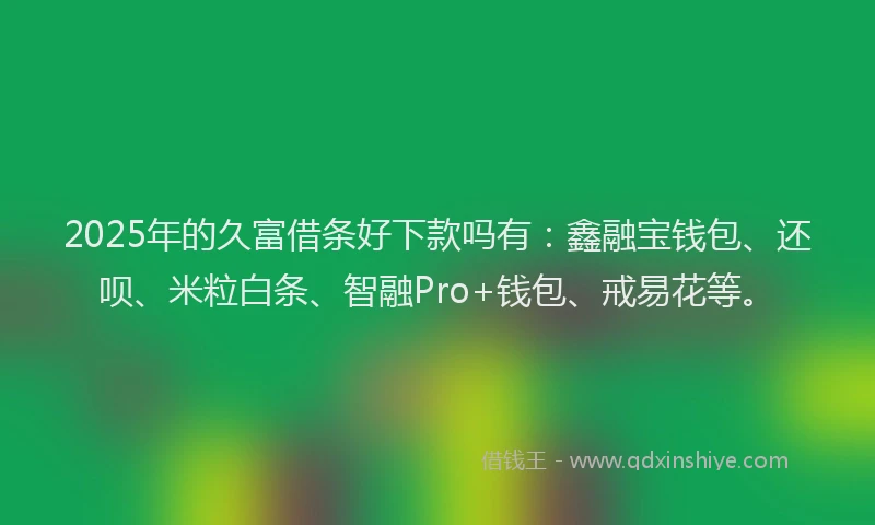 2025年的久富借条好下款吗有：鑫融宝钱包、还呗、米粒白条、智融Pro+钱包、戒易花等。