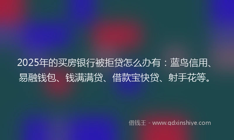 2025年的买房银行被拒贷怎么办有：蓝鸟信用、易融钱包、钱满满贷、借款宝快贷、射手花等。