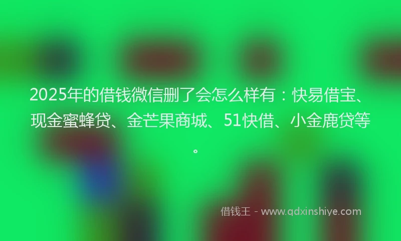 2025年的借钱微信删了会怎么样有：快易借宝、现金蜜蜂贷、金芒果商城、51快借、小金鹿贷等。