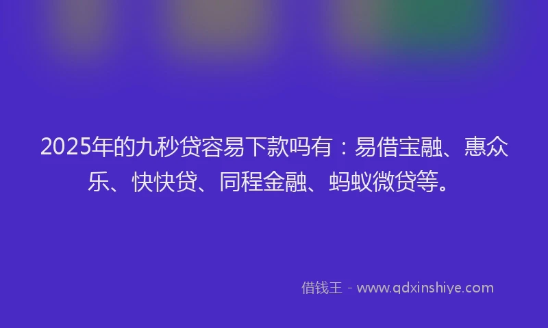 2025年的九秒贷容易下款吗有：易借宝融、惠众乐、快快贷、同程金融、蚂蚁微贷等。