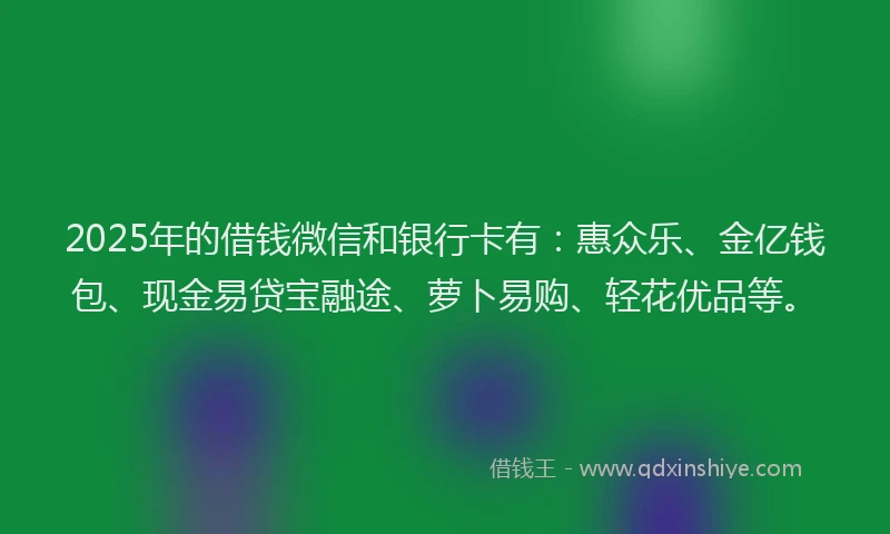 2025年的借钱微信和银行卡有：惠众乐、金亿钱包、现金易贷宝融途、萝卜易购、轻花优品等。