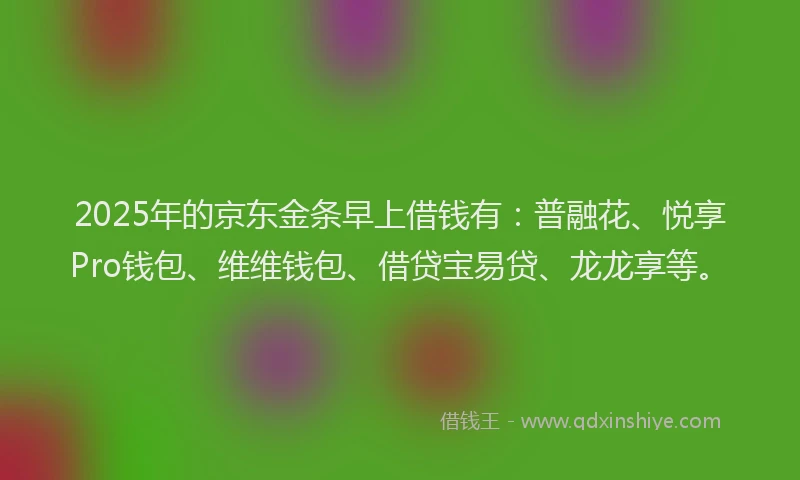 2025年的京东金条早上借钱有：普融花、悦享Pro钱包、维维钱包、借贷宝易贷、龙龙享等。