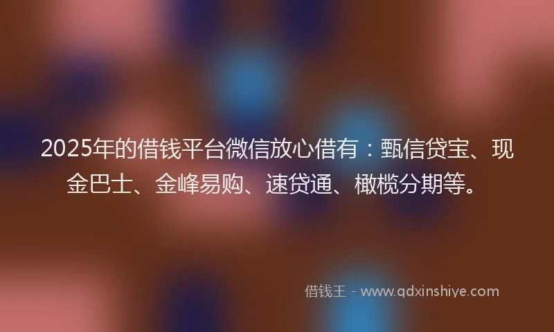2025年的借钱平台微信放心借有：甄信贷宝、现金巴士、金峰易购、速贷通、橄榄分期等。