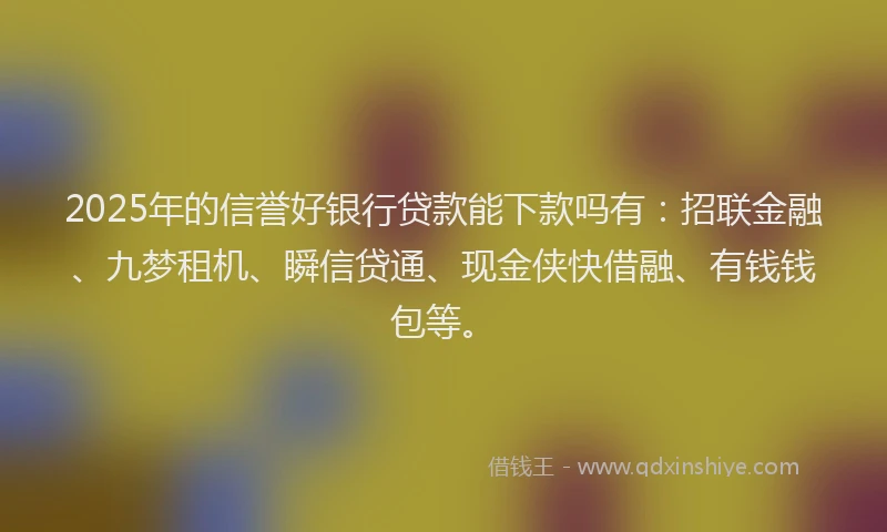 2025年的信誉好银行贷款能下款吗有：招联金融、九梦租机、瞬信贷通、现金侠快借融、有钱钱包等。