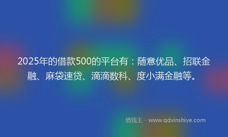 2025年的借款500的平台有：随意优品、招联金融、麻袋速贷、滴滴数科、度小满金融等。