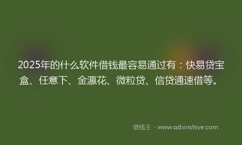 2025年的什么软件借钱最容易通过有：快易贷宝盒、任意下、金瀛花、微粒贷、信贷通速借等。