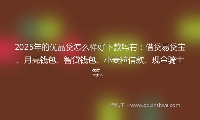 2025年的优品贷怎么样好下款吗有：借贷易贷宝、月亮钱包、智贷钱包、小麦粒借款、现金骑士等。