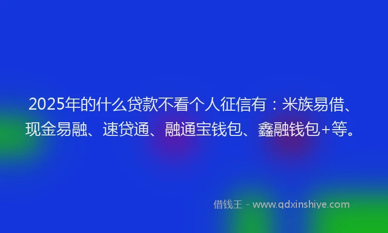 2025年的什么贷款不看个人征信有：米族易借、现金易融、速贷通、融通宝钱包、鑫融钱包+等。